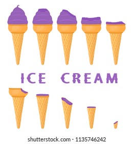 Colorful logo icon for natural grape ice cream sorbet in different forms. Grape pattern consisting of sweet cold ice cream sorbet, tasty frozen dessert. Fresh taste fruit ice cream sorbet of grape.