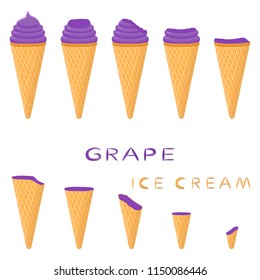 Colorful logo icon for natural grape ice cream sorbet in different forms. Grape pattern consisting of sweet cold ice cream sorbet, tasty frozen dessert. Fresh taste fruit ice cream sorbet of grape.