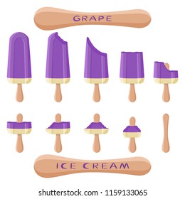 Colorful logo icon for natural grape ice cream sorbet in different forms. Grape pattern consisting of sweet cold ice cream sorbet, tasty frozen dessert. Fresh taste fruit ice cream sorbet of grape.