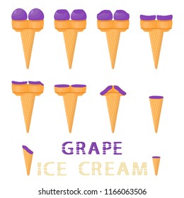 Colorful logo icon for natural grape ice cream sorbet in different forms. Grape pattern consisting of sweet cold ice cream sorbet, tasty frozen dessert. Fresh taste fruit ice cream sorbet of grape.