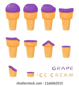 Colorful logo icon for natural grape ice cream sorbet in different forms. Grape pattern consisting of sweet cold ice cream sorbet, tasty frozen dessert. Fresh taste fruit ice cream sorbet of grape.