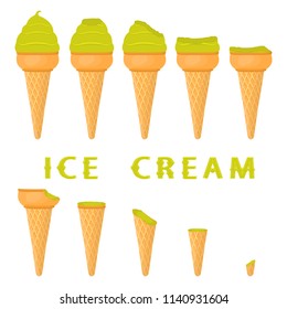 Colorful logo icon for natural kiwi ice cream sorbet in different forms. Kiwi pattern consisting of sweet cold ice cream sorbet, tasty frozen dessert. Fresh taste fruit ice cream sorbet from kiwi.
