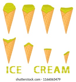 Colorful logo icon for natural kiwi ice cream sorbet in different form. Kiwi pattern consisting of sweet cold ice cream sorbet, tasty frozen dessert. Fresh taste fruit ice cream sorbet from green kiwi