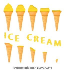 Colorful logo icon for natural lemon ice cream sorbet in different forms. Lemon pattern consisting of sweet cold ice cream sorbet, tasty frozen dessert. Fresh taste fruit ice cream sorbet from lemon.