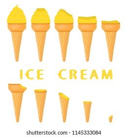 Colorful logo icon for natural lemon ice cream sorbet in different forms. Lemon pattern consisting of sweet cold ice cream sorbet, tasty frozen dessert. Fresh taste fruit ice cream sorbet from lemon.