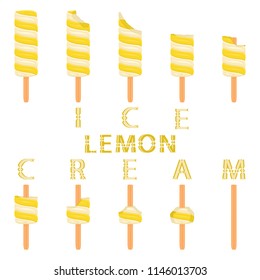 Colorful logo icon for natural lemon ice cream sorbet in different forms. Lemon pattern consisting of sweet cold ice cream sorbet, tasty frozen dessert. Fresh taste fruit ice cream sorbet from lemon.
