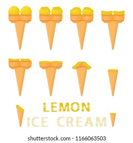 Colorful logo icon for natural lemon ice cream sorbet in different forms. Lemon pattern consisting of sweet cold ice cream sorbet, tasty frozen dessert. Fresh taste fruit ice cream sorbet from lemon.