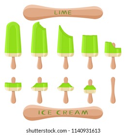 Colorful logo icon for natural lime ice cream sorbet in different forms. Lime pattern consisting of sweet cold ice cream sorbet, tasty frozen dessert. Fresh taste fruit ice cream sorbet from lime.