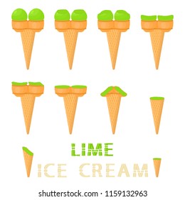 Colorful logo icon for natural lime ice cream sorbet in different forms. Lime pattern consisting of sweet cold ice cream sorbet, tasty frozen dessert. Fresh taste fruit ice cream sorbet from lime.