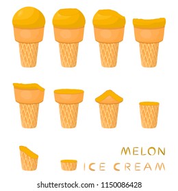 Colorful logo icon for natural melon ice cream sorbet in different forms. Melon pattern consisting of sweet cold ice cream sorbet, tasty frozen dessert. Fresh taste fruit ice cream sorbet from melon.