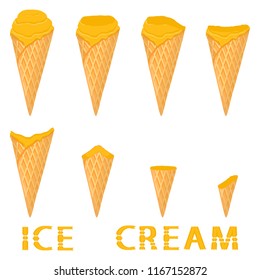 Colorful logo icon for natural melon ice cream sorbet in different forms. Melon pattern consisting of sweet cold ice cream sorbet, tasty frozen dessert. Fresh taste fruit ice cream sorbet from melon.