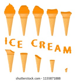 Colorful logo icon for natural orange ice cream sorbet in different form. Orange pattern consisting of sweet cold ice cream sorbet, tasty frozen dessert. Fresh taste fruit ice cream sorbet from orange
