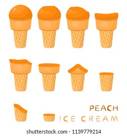 Colorful logo icon for natural peach ice cream sorbet in different forms. Peach pattern consisting of sweet cold ice cream sorbet, tasty frozen dessert. Fresh taste fruit ice cream sorbet of peach.