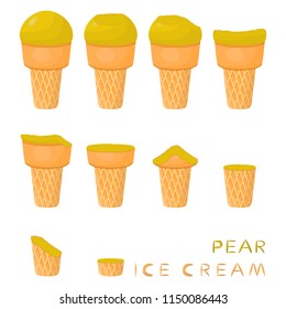 Colorful logo icon for natural pear ice cream sorbet in different forms. Pear pattern consisting of sweet cold ice cream sorbet, tasty frozen dessert. Fresh taste fruit ice cream sorbet from pear.