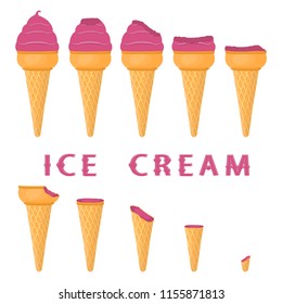 Colorful logo illustration for natural fig ice cream sorbet in different forms. Fig pattern consisting of sweet cold ice cream sorbet, tasty frozen dessert. Fresh taste fruit ice cream sorbet of fig.