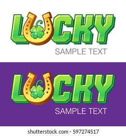 Colorful logo Lucky. Luckily symbols of horseshoe and clover quatrefoil. Vector illustration.
