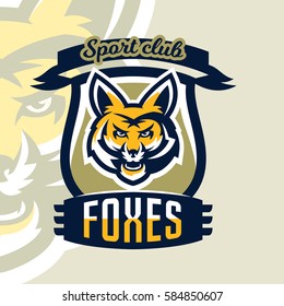 Colorful logo, mascot, a fox's head, a cunning and dangerous predator, the dweller forest. Vector illustration, dynamic and sporty style, printing on T-shirts 
