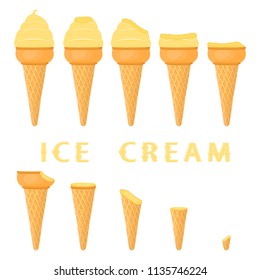 Colorful logo for natural vanilla ice cream sorbet in different forms. Vanilla pattern consisting of sweet cold ice cream sorbet, tasty frozen dessert. Fresh taste fruit ice cream sorbet from vanilla.