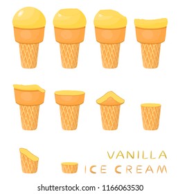 Colorful logo for natural vanilla ice cream sorbet in different forms. Vanilla pattern consisting of sweet cold ice cream sorbet, tasty frozen dessert. Fresh taste fruit ice cream sorbet from vanilla.