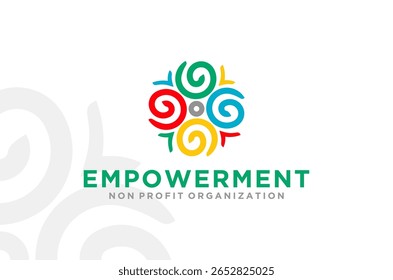 Logotipo colorido para uma organização sem fins lucrativos voltada para o empoderamento. Mandala ornamento humanidade ícone ilustração vetorial.