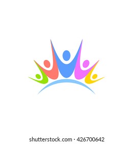 Colorful logo of people holding hands. Vector illustration of a positive team.