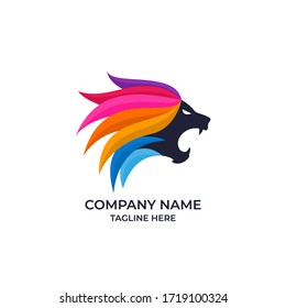 Colorful Logo of Roaring Lion Head