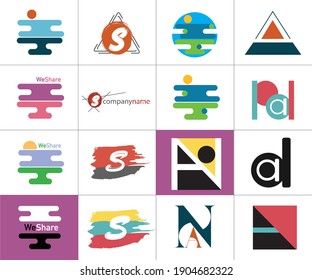 Colorful logo set, 16.  This Logo template suitable for Business logo, App Industry, App icon, environmental organizations, etc. Easy to edit, change size, color and text.