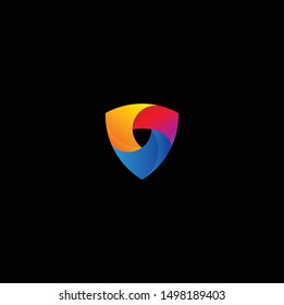 colorful logo shield on isolated black background.