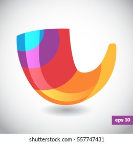 Colorful logo of shofar horn. Rosh hashanah traditional symbol.