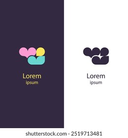 Colorful logo with three rounded shapes in pink, yellow, and blue. Playful and modern abstract design.