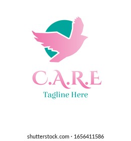 Colorful Logo vector illustration with dummy text and tagline for any social service or institute or medical service or business which is showing 'Care' for people.