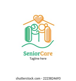 Colorful logo vector illustration for Senior's care. care for old age peoples icon with dummy text on white background.