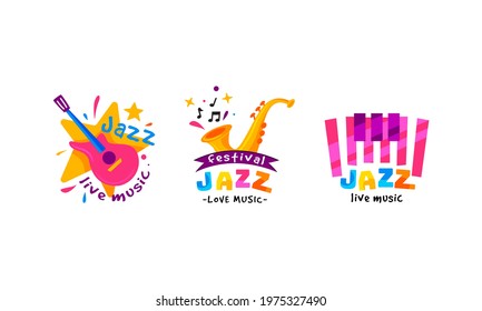 Colorful Logos for Jazz Music Festival or Live Concert Vector Set