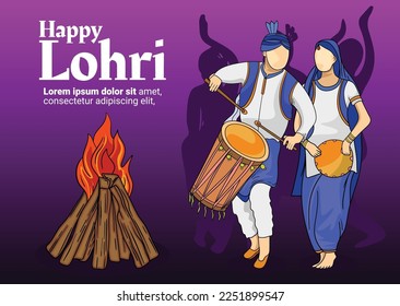 Colorful Lohri festival banner on purple background