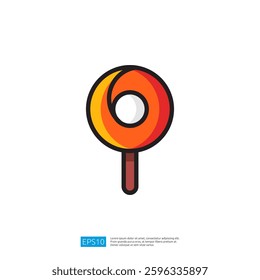 Colorful Lollipop Icon with Red and Orange Swirls on a Stick Representing Sweet Treats and Joyful Moments