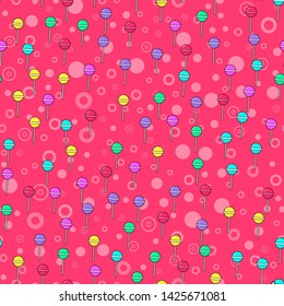 Colorful lollipop seamless pattern on white background. Paper print design. Abstract retro vector illustration. Trendy textile, fabric, wrapping. Modern space decoration.