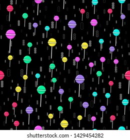 Colorful lollipop seamless pattern on white background. Paper print design. Abstract retro vector illustration. Trendy textile, fabric, wrapping. Modern space decoration.