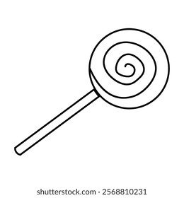 Colorful lollipop with a spiral design resting on a plain background