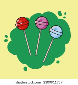 colorful lollipop vector illustration isolated on yellow background