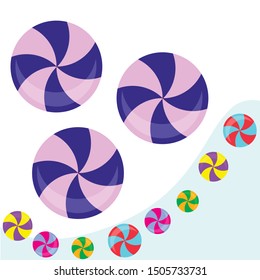 Colorful lollipops on pastel background in flat style design. Vector background cute candy.