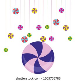 Colorful lollipops on pastel background in flat style design. Vector background cute candy.