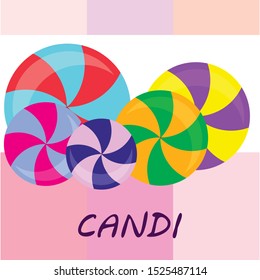 Colorful lollipops on pastel background in flat style design. Vector background cute candy