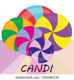 Colorful lollipops on pastel background in flat style design. Vector background cute candy