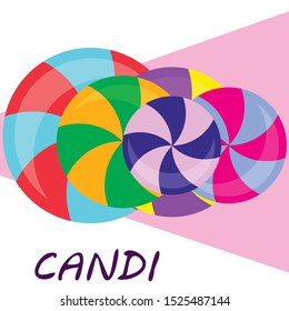 Colorful lollipops on pastel background in flat style design. Vector background cute candy