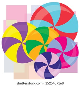 Colorful lollipops on pastel background in flat style design. Vector background cute candy