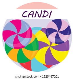 Colorful lollipops on pastel background in flat style design. Vector background cute candy
