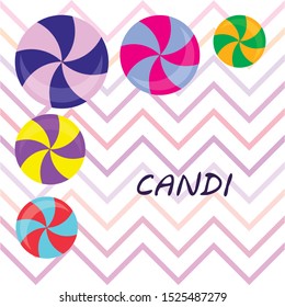 Colorful lollipops on pastel background in flat style design. Vector background cute candy