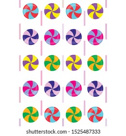 Colorful lollipops on pastel background in flat style design. Vector background cute candy