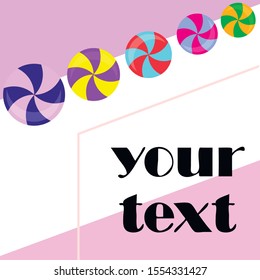 Colorful lollipops on pastel background in flat style design. Vector background cute candy.