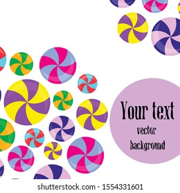 Colorful lollipops on pastel background in flat style design. Vector background cute candy.